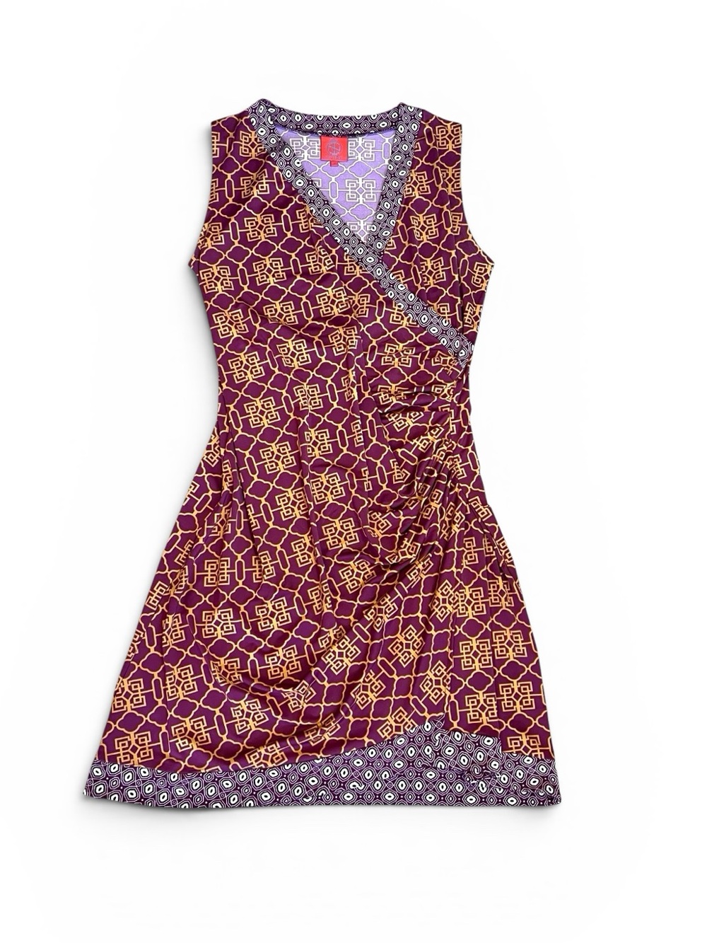 Tracy Negoshian Women’s Sz 10 Faux Wrap Dress Krissy Sleeveless Geometric Print